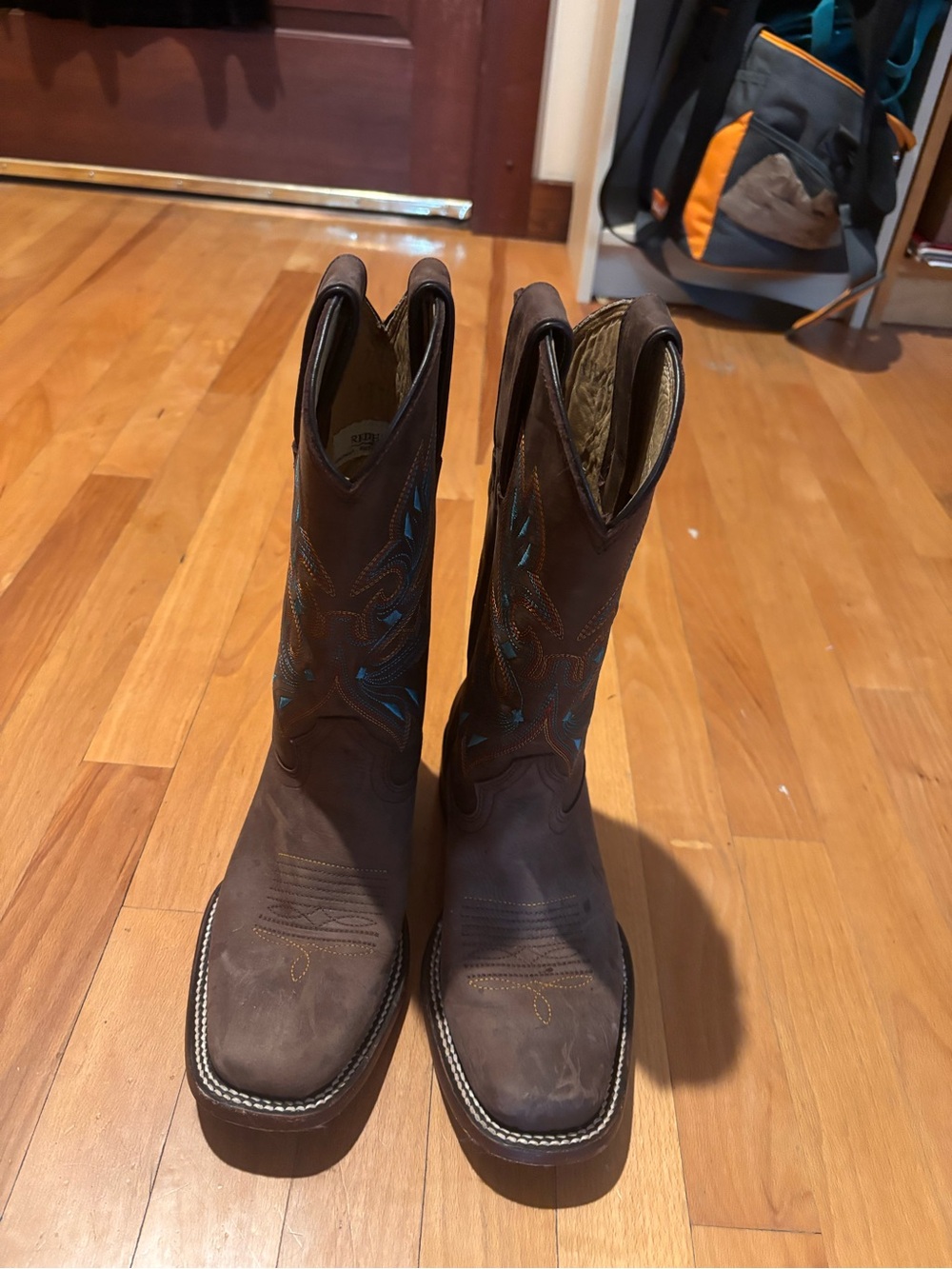 Women's Brown Western Boots with Blue Stitching